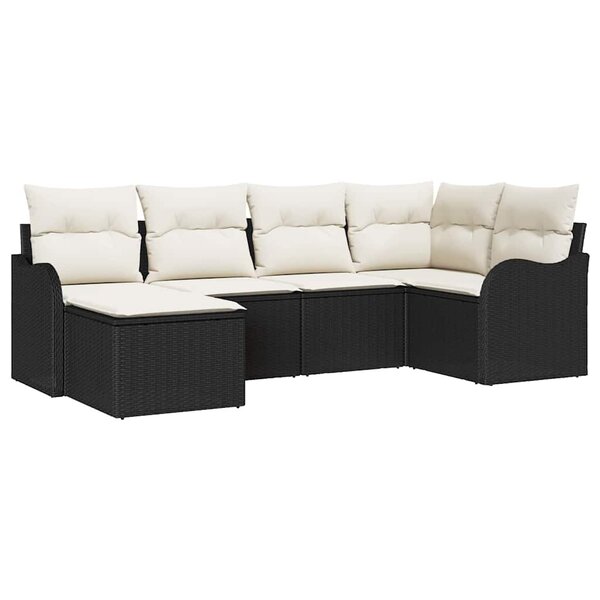 vidaXL Ensemble de canapé de jardin avec coussin 6 Pièces Noir Poly rotin