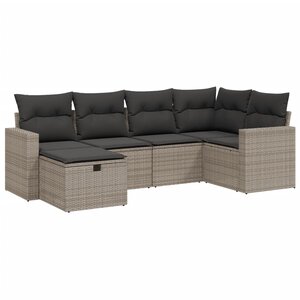 vidaXL Salon de jardin 6 Pièces avec coussins gris résine tressée