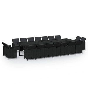 vidaXL Ensemble à manger de jardin coussins 19 Pièces Résine tressée Noir