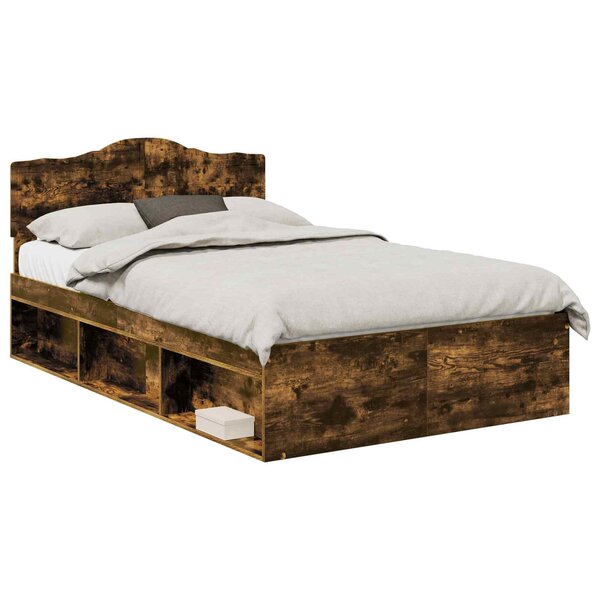 vidaXL Cadre de lit Chêne fumé 120 x 200 cm Bois de pin massif