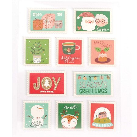 10 stickers timbres de Noël effet 3D glitter