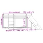 vidaXL Lit superposé sans matelas avec toboggan blanc noir 80x200 cm