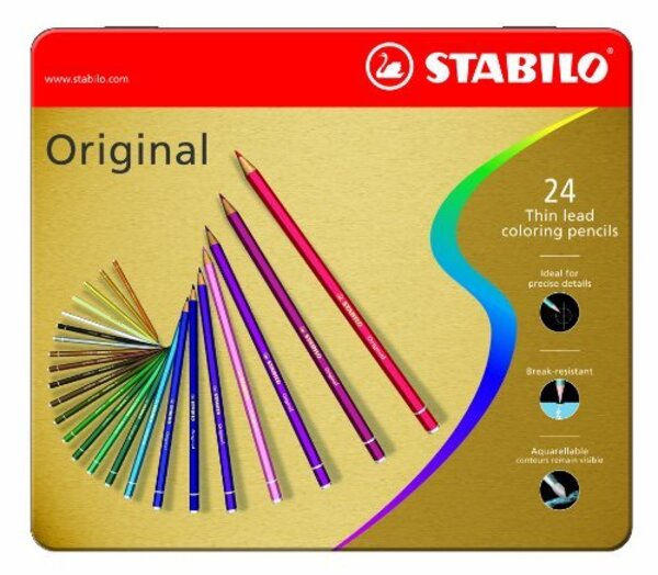 Boite métal 24 Crayon de couleur ORIGINAL mine fine partiellement aquarellable STABILO