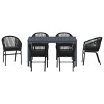 vidaXL Ensemble de salle à manger pour jardin 7 Pièces Noir Poly rotin