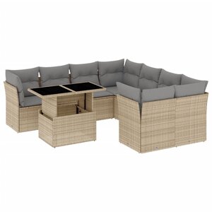 vidaXL Salon de jardin avec coussins 9 Pièces beige résine tressée