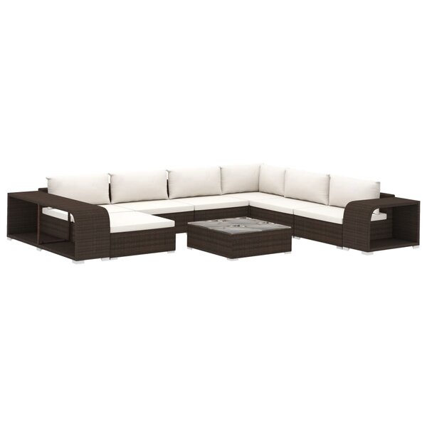 vidaXL Salon de jardin 10 Pièces avec coussins Résine tressée Marron