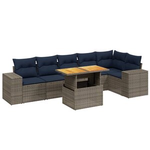 vidaXL Salon de jardin 7 Pièces avec coussins gris résine tressée