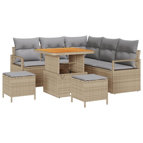 vidaXL Ensemble de Canapé de Jardin 8 Pièces avec Coussins Beige en Poly Rattan