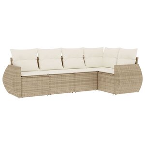 vidaXL Salon de jardin avec coussins 5 Pièces beige résine tressée