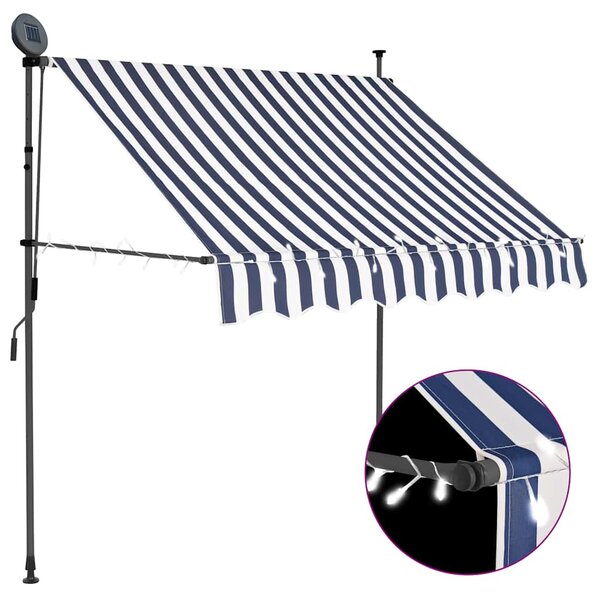 vidaXL Auvent manuel rétractable avec LED 100 cm Bleu et blanc