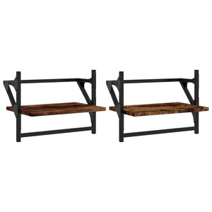 vidaXL Étagères murales avec barres 2 Pièces chêne fumé 40x25x30 cm