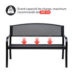 Banc 3 places de jardin terrasse style contemporain 127L x 60l x 87H cm métal époxy anticorrosion noir