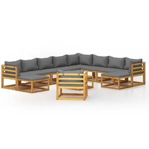 vidaXL Salon de jardin 12 Pièces avec coussin Bois d'acacia solide