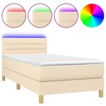 vidaXL Sommier à lattes de lit avec matelas LED Crème 90x200 cm Tissu
