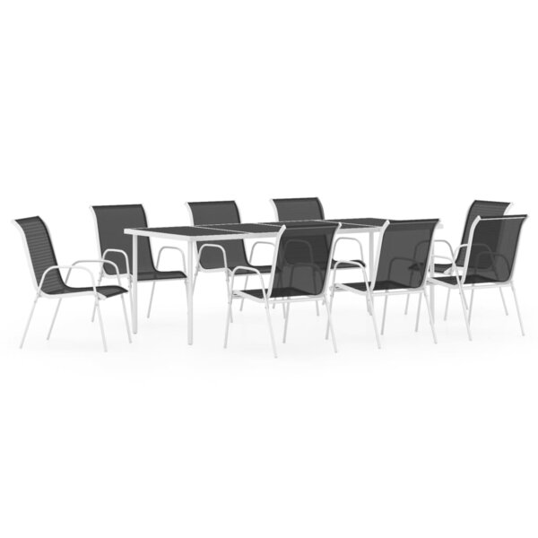 vidaXL Mobilier de salle à manger d'extérieur 9 Pièces Acier Noir