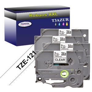 4 x Rubans d'étiquettes laminées générique Brother Tze-121 pour étiqueteuses P-touch - Texte noir sur fond transparent -T3AZUR