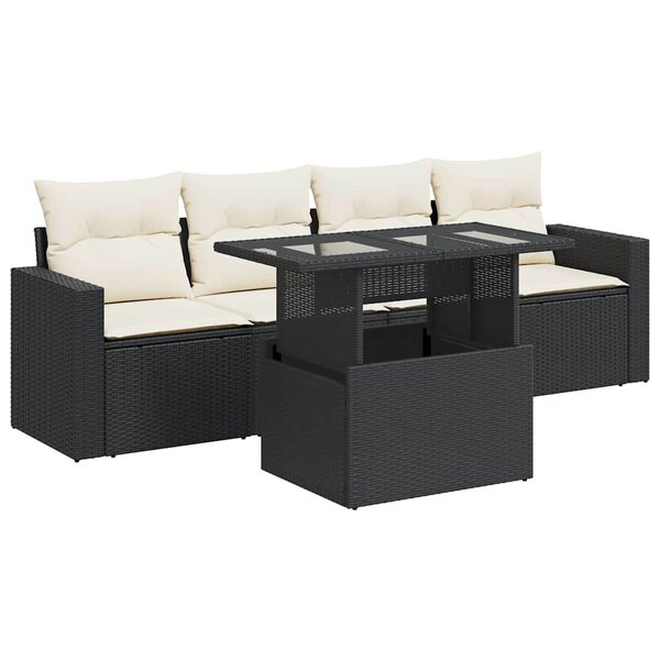 vidaXL Salon de jardin 5 Pièces avec coussins noir résine tressée