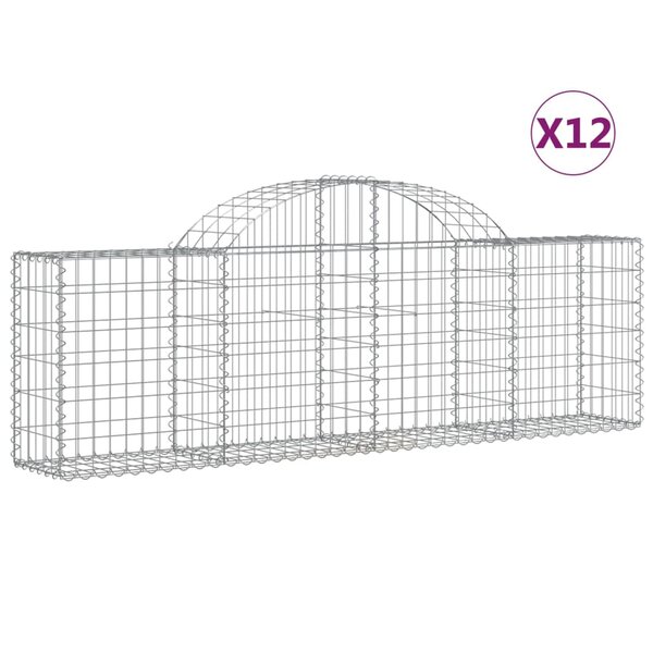 vidaXL Paniers à gabions arqués 12 Pièces 200x30x60/80 cm Fer galvanisé