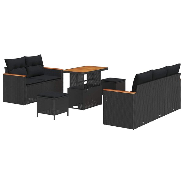 vidaXL Ensemble de canapé de jardin 8 Pièces Noir polyrotin
