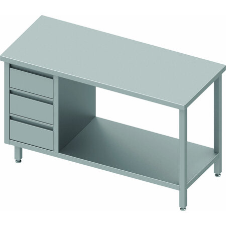 Table inox avec 3 tiroirs a gauche et etagère - gamme 600 - stalgast -  - acier inoxydable900x600 x600xmm