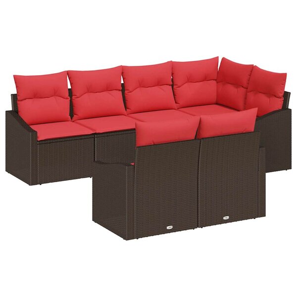 vidaXL Ensemble de Canapés avec coussin 7 Pièces Marron polyrotin