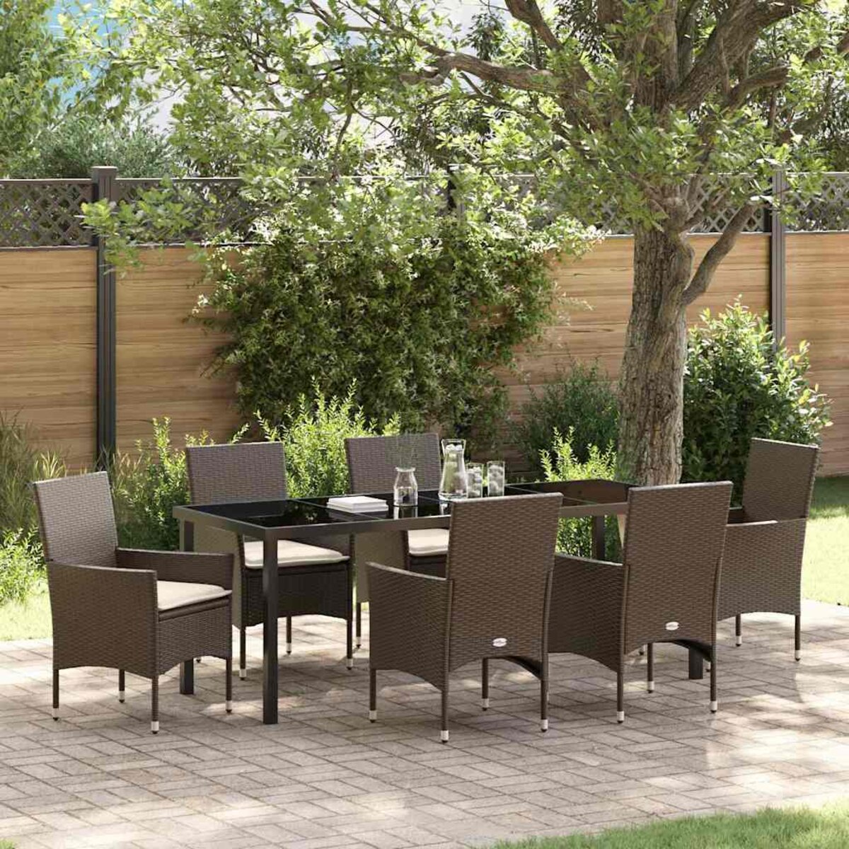 Salon De Jardin 4 Places En Polyrotin - Canapé + 2 Chaises + Table, Marron, Résistant Aux UV