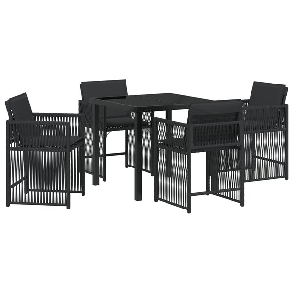 vidaXL Ensemble de jardin 5 pièces avec coussins en poly rotin noir