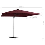 Vidaxl parasol déporté avec lumières led rouge bordeaux 250x250 cm