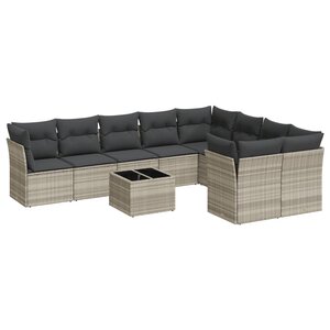 vidaXL Salon de jardin avec coussins 10 Pièces gris clair résine tressée