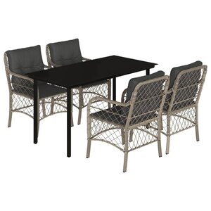 vidaXL Ensemble à manger de jardin et coussins 5 Pièces gris clair rotin