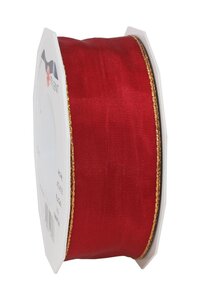 Ruban de soie avec bordure doré manhattan 25-m-rouleau 40 mm rouge feu