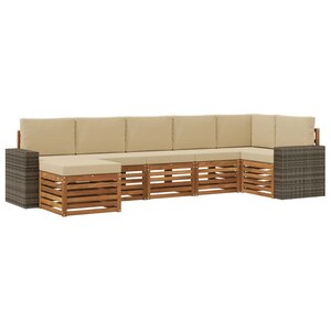 vidaXL Ensemble de canapé d'angle avec coussin 7 Pièces Naturel et Beige
