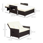 Ensemble de jardin 2 places : canapé dossier inclinable tablettes coffre matelas et coussins intégrées + repose-pieds résine tressée chocolat polyester crème