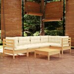 vidaXL Salon de jardin 6 Pièces avec coussins crème bois de pin