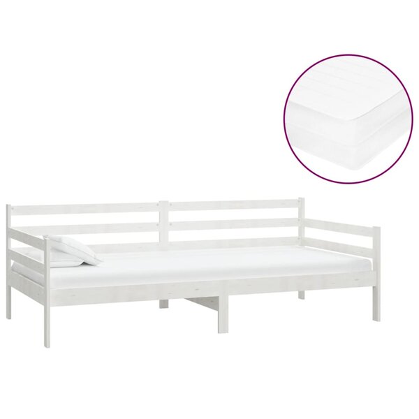 vidaXL Lit de repos avec matelas 90x200 cm Blanc Bois de pin massif