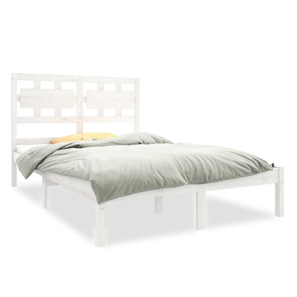 vidaXL Cadre de lit Blanc Bois massif 135x190 cm Double