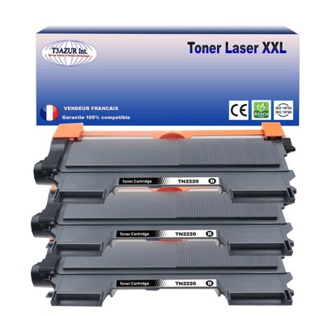 3 Toners  compatibles avec  Brother TN2220  TN2010 pour Brother MFC7360  MFC7360N  MFC7460  MFC7460DN  MFC7860DW - 2600 pages - T3AZUR