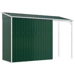 vidaXL Abri de jardin avec toit prolongé vert 277x107x181 cm acier