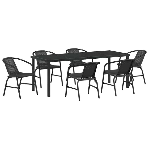 vidaXL Ensemble de salle à manger pour jardin 7 Pièces Noir Poly rotin