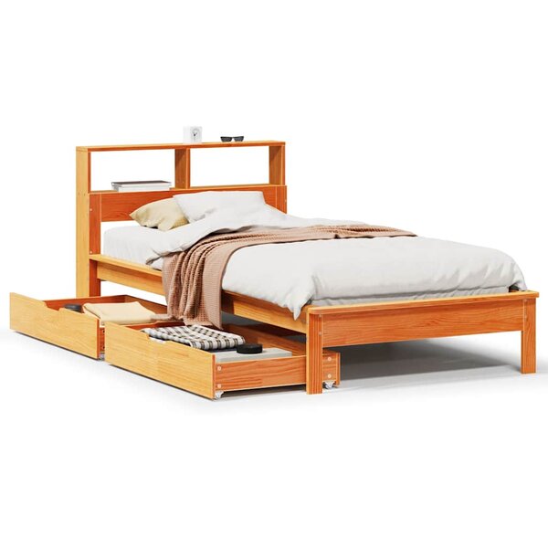 vidaXL Lit bibliothèque sans matelas cire marron 90x190 cm pin massif