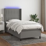 vidaXL Sommier à lattes de lit matelas LED Gris foncé 90x190cm Tissu