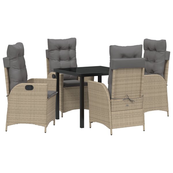 vidaXL Ensemble de Dîner de Jardin 5 Pièces avec Coussins Beige Poly Rattan