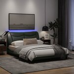 vidaXL Cadre de lit avec lumières LED gris foncé 140x190 cm tissu