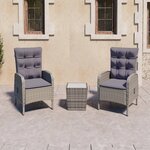 vidaXL Ensemble de bistro de jardin 3 Pièces Résine tressée et verre Gris