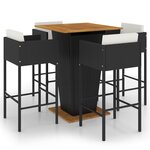 vidaXL Ensemble de bar de jardin 5 Pièces et coussins Résine tressée Noir