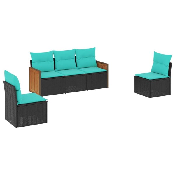 vidaXL Salon de jardin 5 Pièces avec coussins noir résine tressée