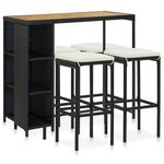 vidaXL Ensemble de bar de jardin 5 Pièces et coussins Résine tressée Noir