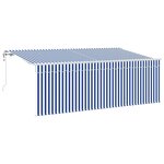 vidaXL Auvent Rétractable Rayé Bleu et blanc 350 x 200 cm Tissu  métal