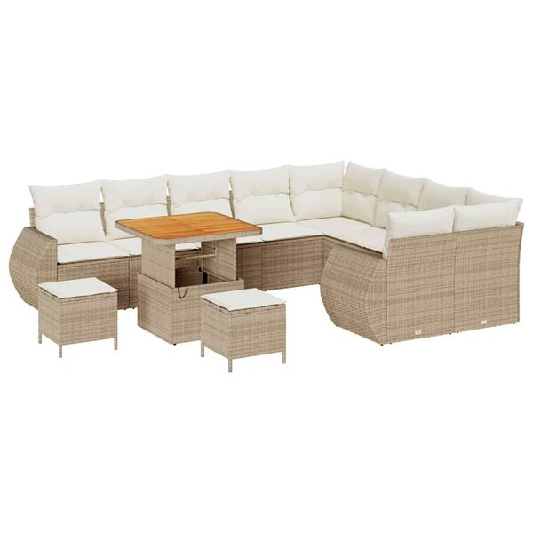 vidaXL Ensemble de canapé de jardin 12 Pièces Beige polyrotin
