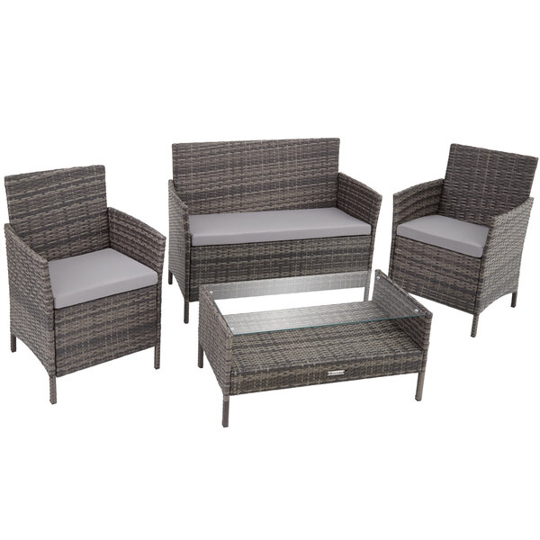 Tectake Salon de jardin MADERE 2 Chaises Fauteuils, 1 Banc, 1 Table - gris